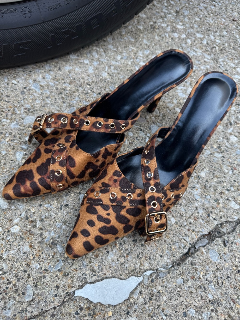 Leopard Print Pointed-Toe Mule Heels - Brown